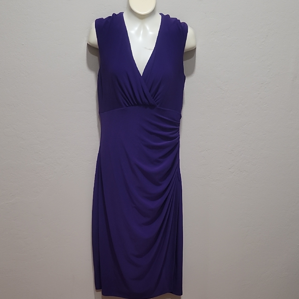 Ralph Lauren Purple Asymmetrical Ruched Midi Dress